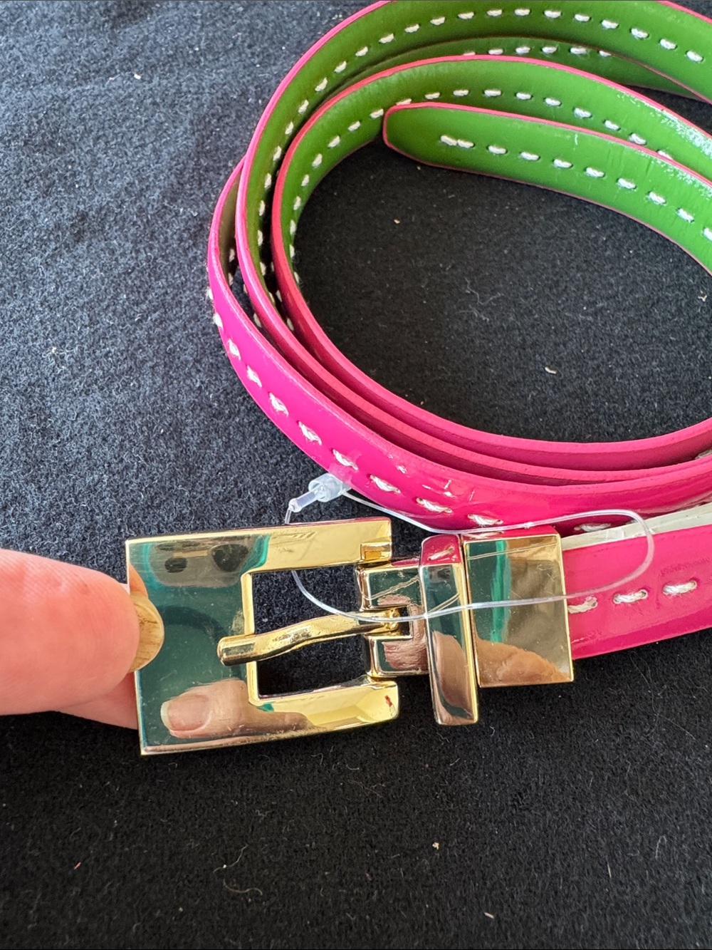 Talbots Reversible Pink and Lime Belt with Gold Buckle - Picture 2 of 4